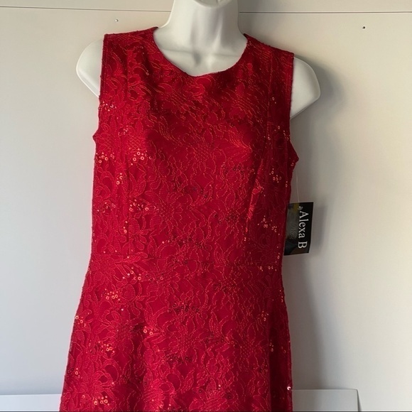 Alexa B Nites Red Formal Evening Holiday Party Prom Dress Lace Glitter Mermaid 6 - Picture 11 of 16